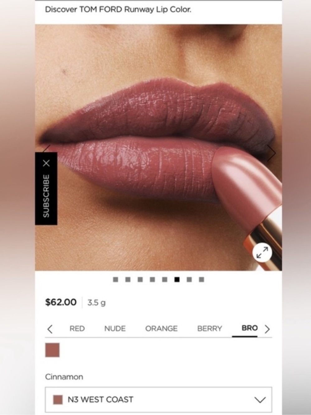 Tom Ford #N3 West Coast Mini Lipstick (Cinnamon Brown) - Picture 5 of 7